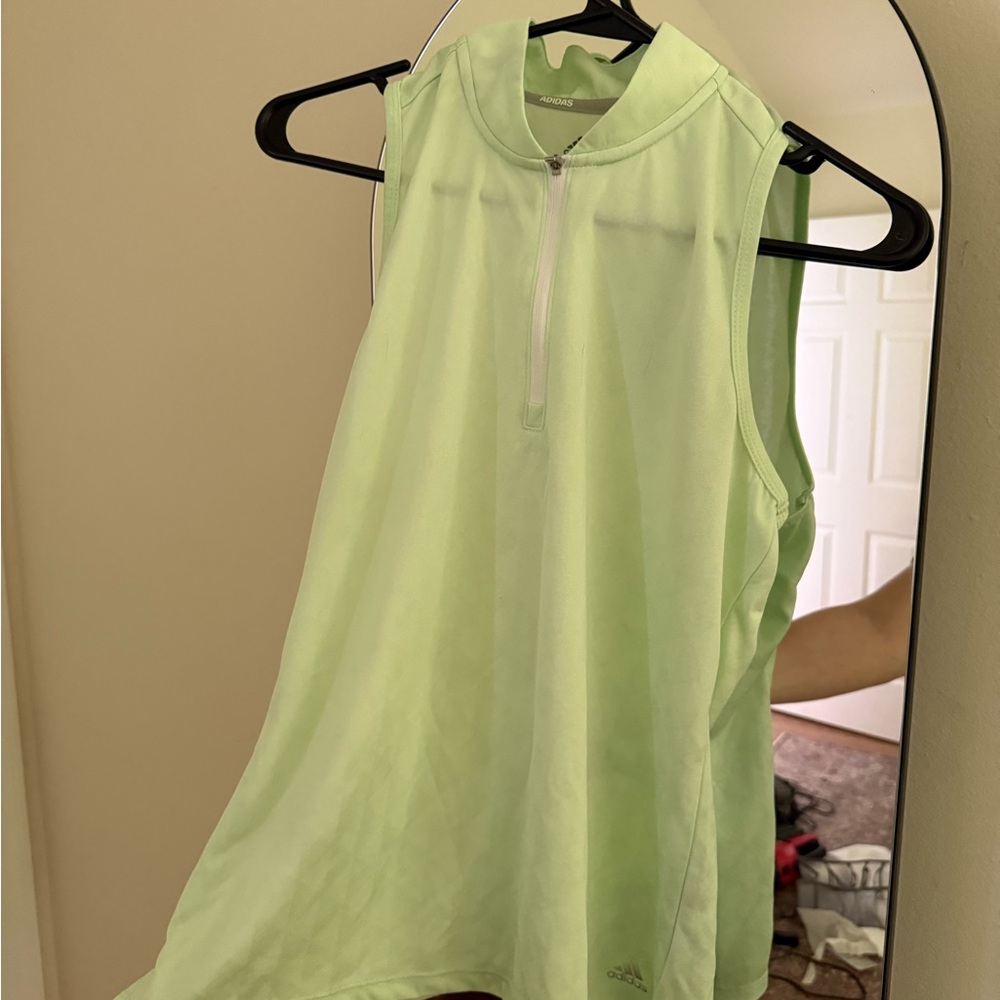 adidas Mint Green Sleeveless Golf Top with Front Zip